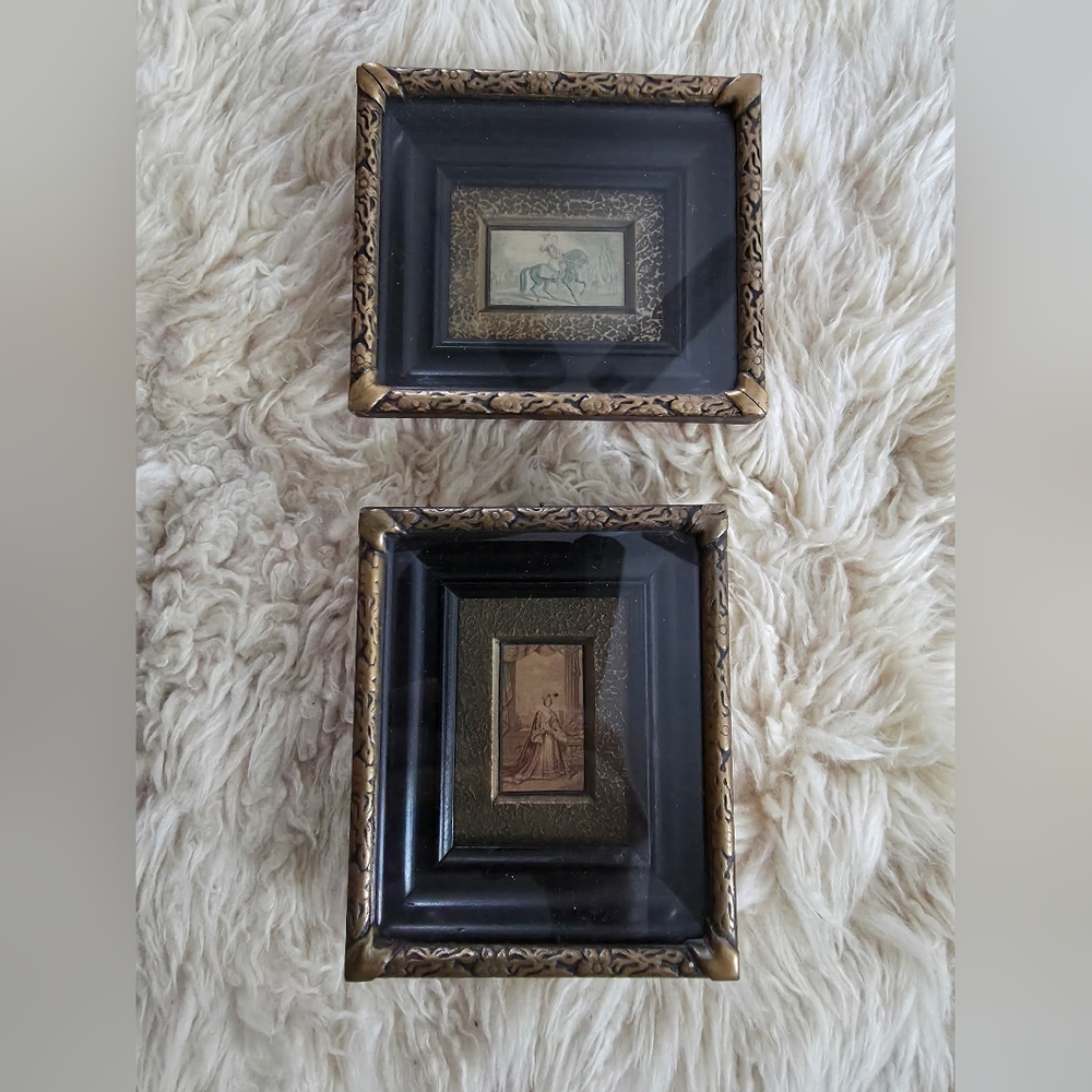 Antique Baxter framed needle box miniature prints extraordinarily framed